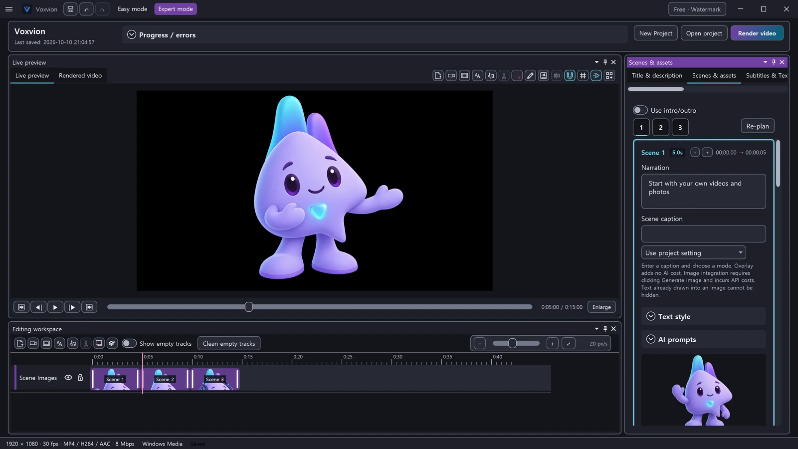 Voxvion editing workspace